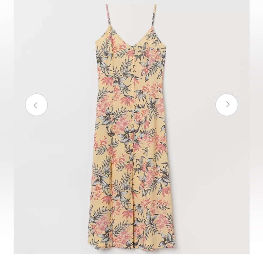 Divided Yellow Floral Button Down Split Skirt Mid… - image 2